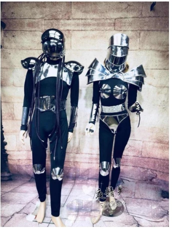 Future technology  Sexy model show sense silver shaped mirror bar gogo costume nightclub ds armor costume