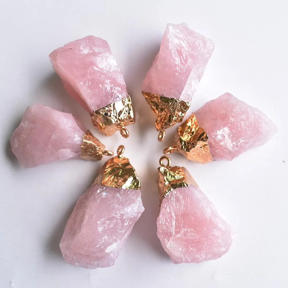 Wholesale 6pcs/lot 2020 New fashion good quality natural pink quatrz stone  Irregular pendants for jewelry accessories making