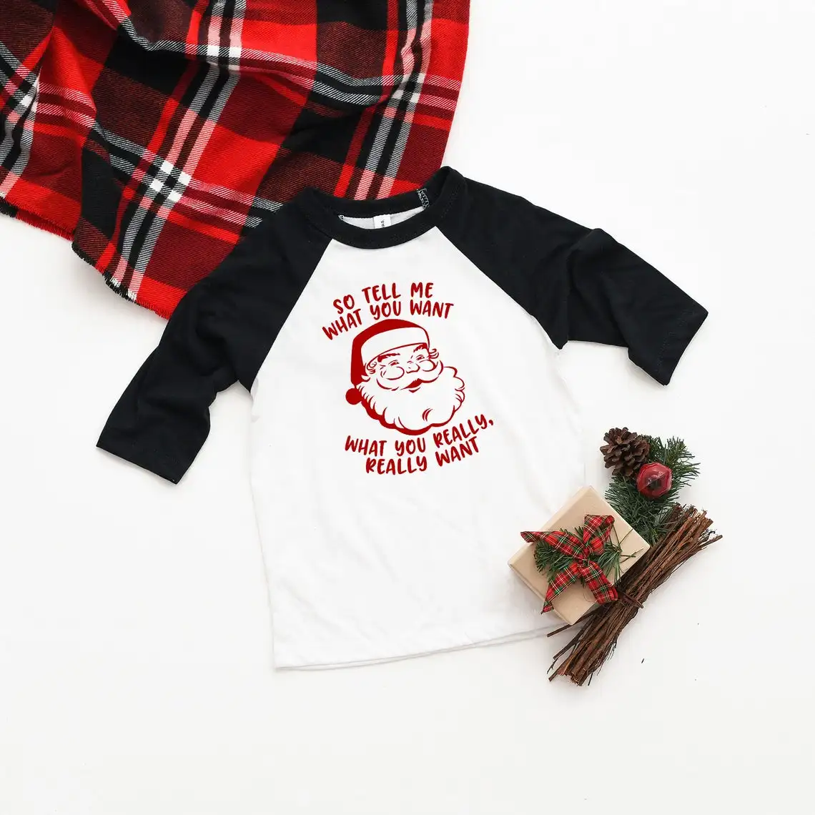 

So Tell Me What You Want What You Really Really Want Santa Raglan Funny Christmas Tee Funny Graphic Tee drop ship