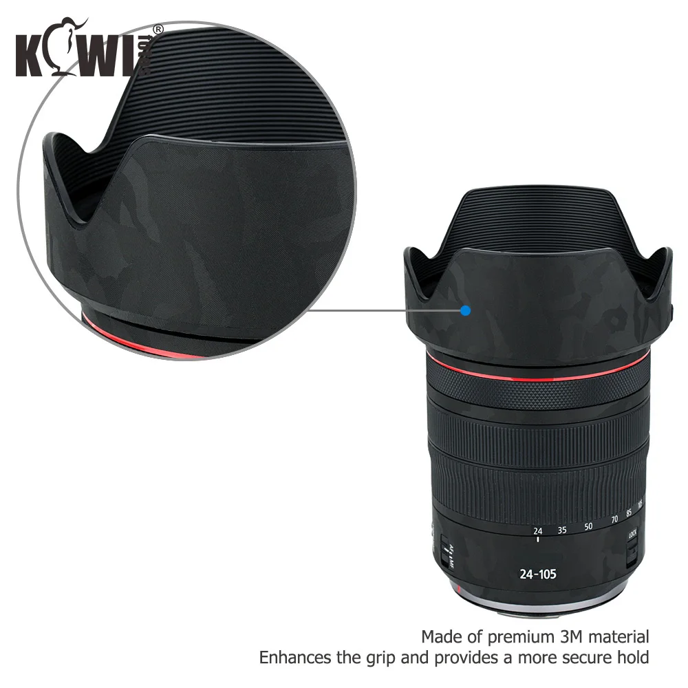 Anti-Slide Lens and Lens Hood Cover Film For Canon RF 24-105mm F4L IS USM Lens & EW-83N Lens Hood Skin 3M Sticker Shadow Black