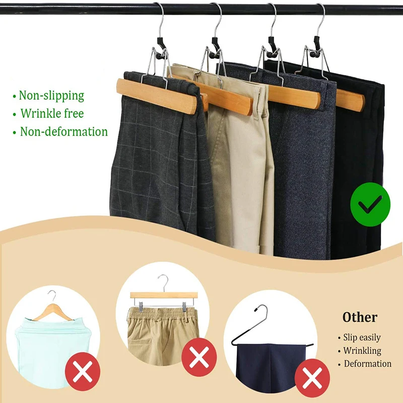Solid Wooden Pants Hangers for Women Skirt Trouser Jeans Non Slip Clips Slack Clamp Hanger Dress Cloth