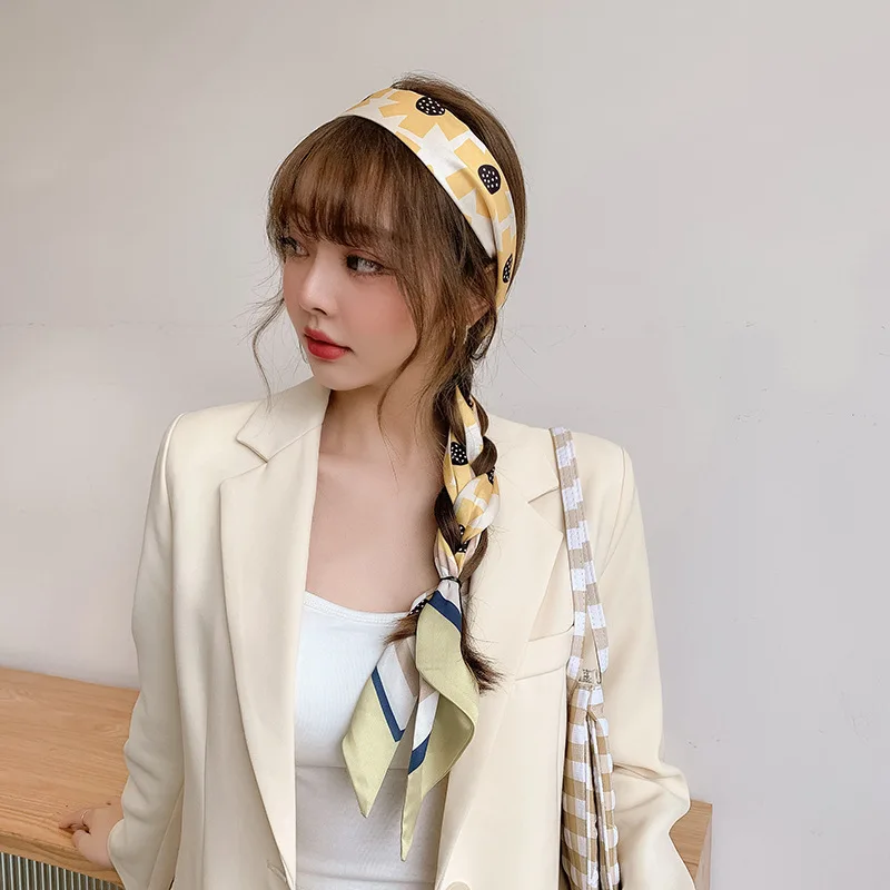 Bufanda de satén de seda pequeña y larga para mujer, cinturón decorativo para el cuello, cinta para el pelo multifuncional coreana, novedad de verano