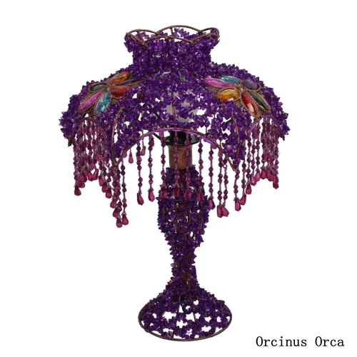 Mediterranean idyllic purple bead table lamp Girl Bedroom Princess room lamp exotic color hand-woven table lamp