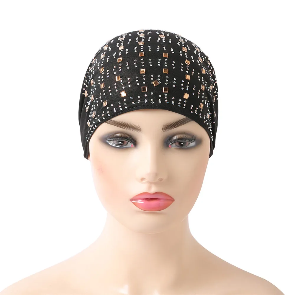 Donne musulmane Hijab sotto la sciarpa strass turbante tubo fiore perdita di capelli cappellino chemio Islam foulard cappello arabo con cappuccio in osso