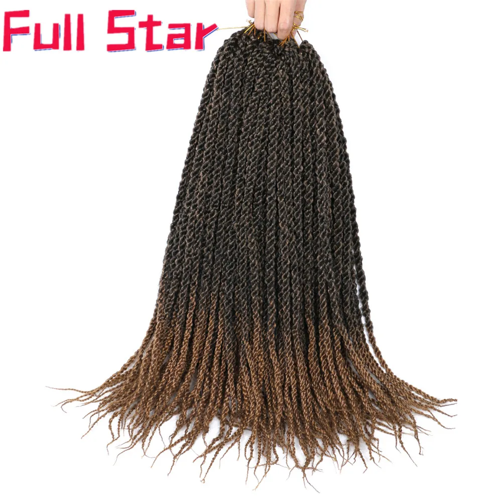 Full Star-extensiones de cabello sintético para mujer, trenzas de ganchillo 3D de 22 pulgadas, 12 hebras, color negro degradado