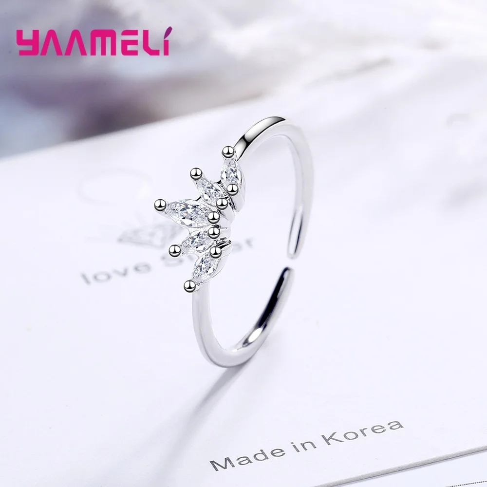 925 Sterling Silver Cute Adjustable Crystal Rings For Women Girls Wedding Engagement Fashion Jewelry Valentines Day Gift