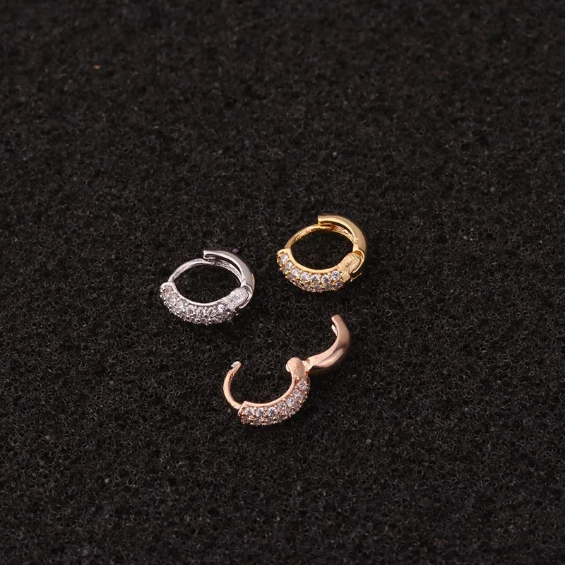 1 Uds. Lindo pequeño Micro Pave CZ círculo oreja hueso aros puño pendiente moda Color dorado 6 mm aro de cobre oreja Piercing manguito