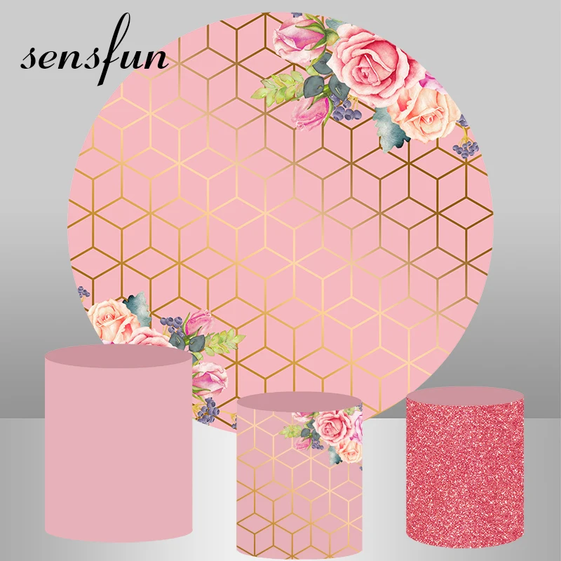 서클 라운드 핑크 꽃 골드 패턴 사진 배경 소녀 레이디 생일 웨딩 파티 배경 사진 스튜디오용