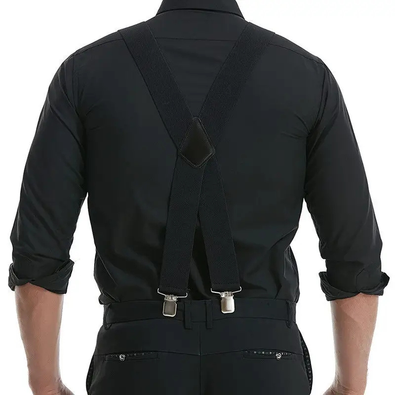Heavy Duty Big Size Suspenders for Men Work Outdoor 2 Inch Wide X Back 4 Strong Clips Adjustable Elastic Trouser Braces Straps