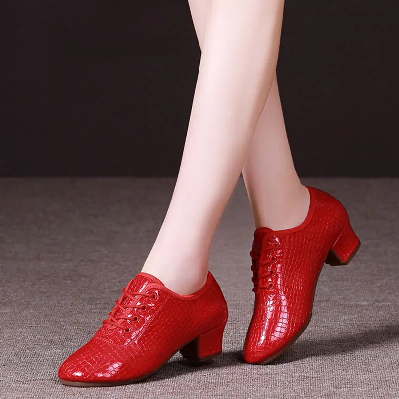 Salsa Latin Dance Shoes For Women Charm Jazz Ballaroom Dancing Shoe Red Leather Suede Sole High Heels Mens Platform Shoe 34-42