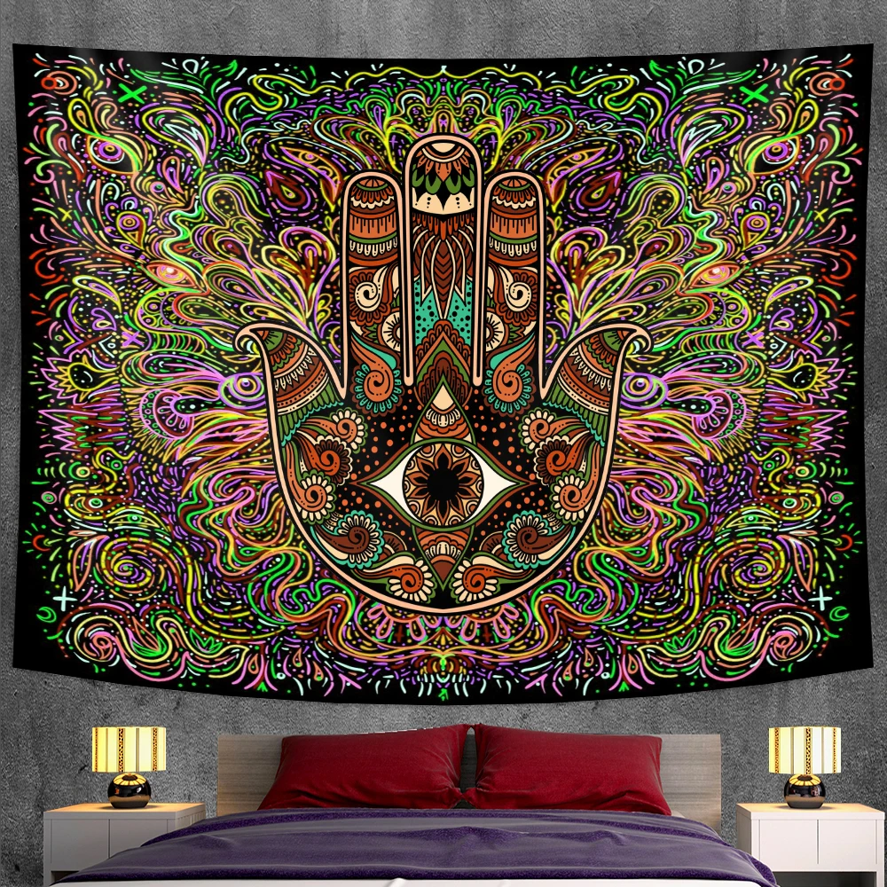 Lucky hand home decoration tapestry wall hanging Mandala witchcraft tapestry yoga mat Bohemian Upholstered Sofa blanket