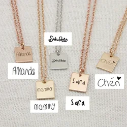 Personalized Actual Handwriting Custom Name Signature Rectangle Necklace Inspired Jewelry, 18inch