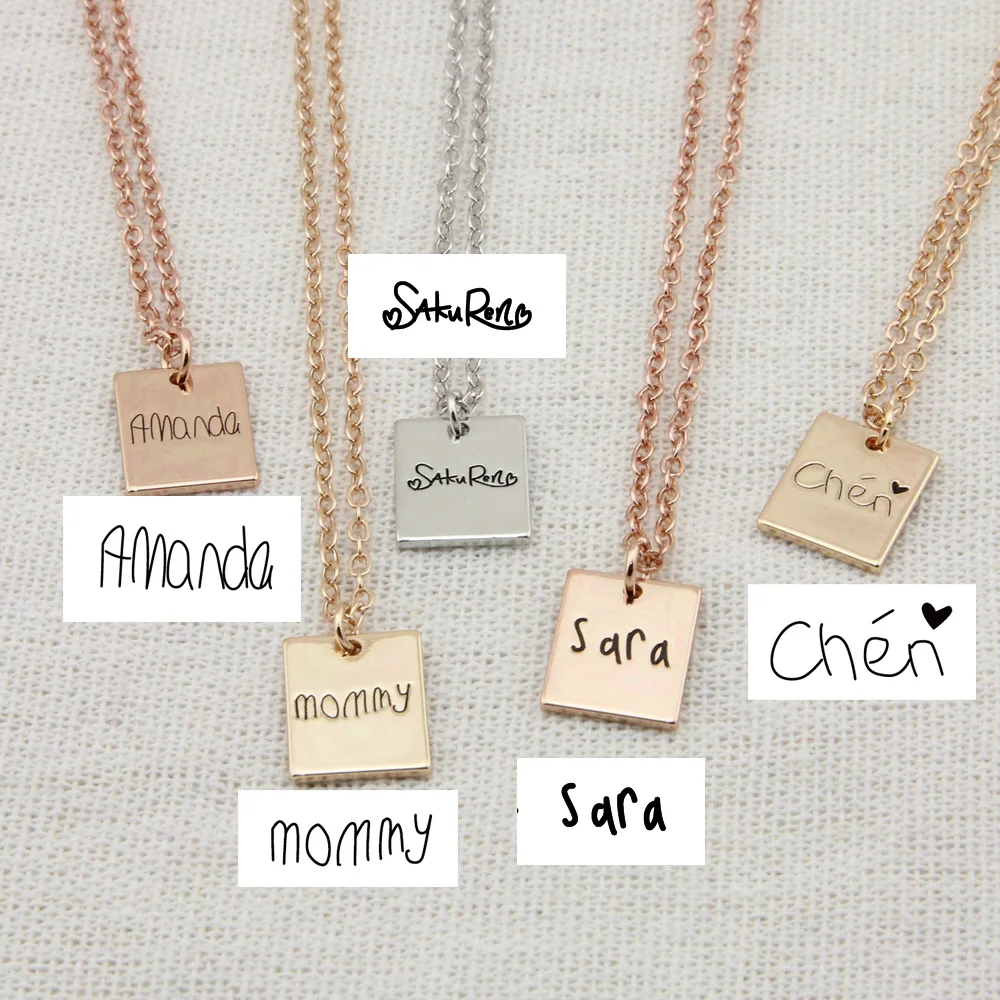 Personalized Actual Handwriting Custom Name Signature Rectangle Necklace Inspired Jewelry, 18inch