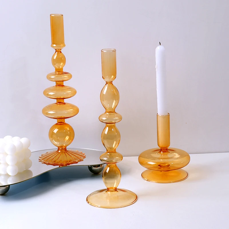 Orange Glass Candle holders Nordic Home Decor Wedding Party Dinner Candlelight Decoration Living Room Candlestick holder