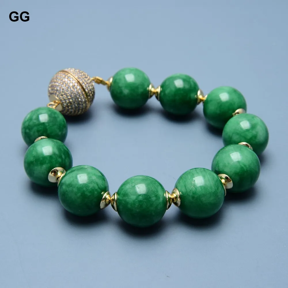 GuaiGuai Jewelry 16MM Green Jades Stone Gold Color Plated CZ Clasp Chokers Necklace Bracelet Earrings Sets Handmade For Wome