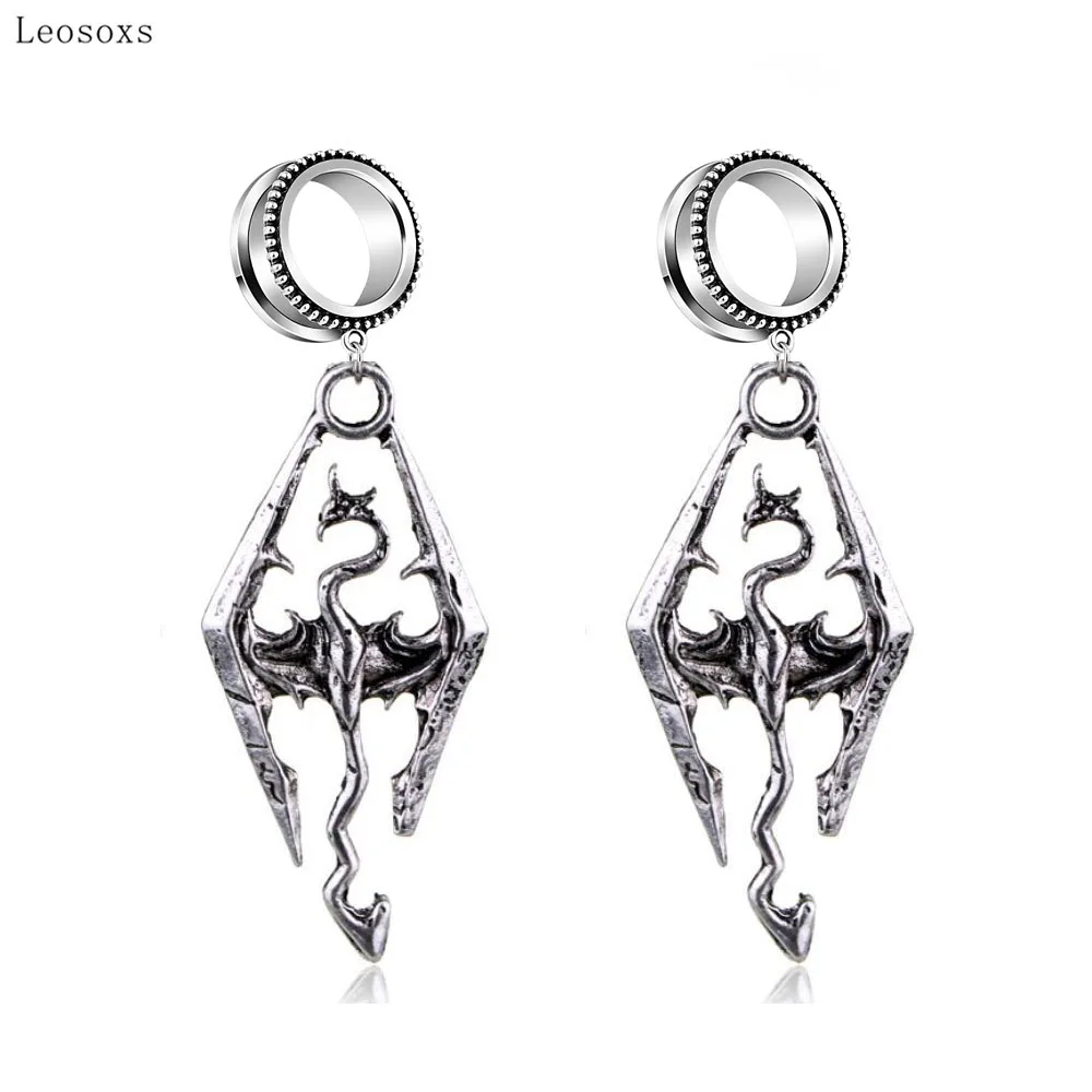 Leosoxs 2pc Stainless Steel Ear Plugs Ear Tunnels Piercing Plugs Flesh Tunnel Gauges Dangle Earrings Stretcher Expander 6-30mm