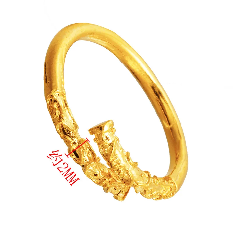 KISS&FLOWER Gold Vintage Wukong Golden Hoop Bracelet Bangle+Ring Set For Women Men Lover Couple Birthday Wedding Party Gift JS20