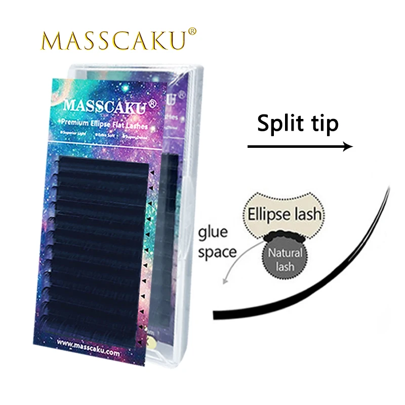 

MASSCAKU handmade c d curl silk mink eyelash extensions 8-15mm & mix length eyelashes ellipse flat 0.15 0.20 flat lash