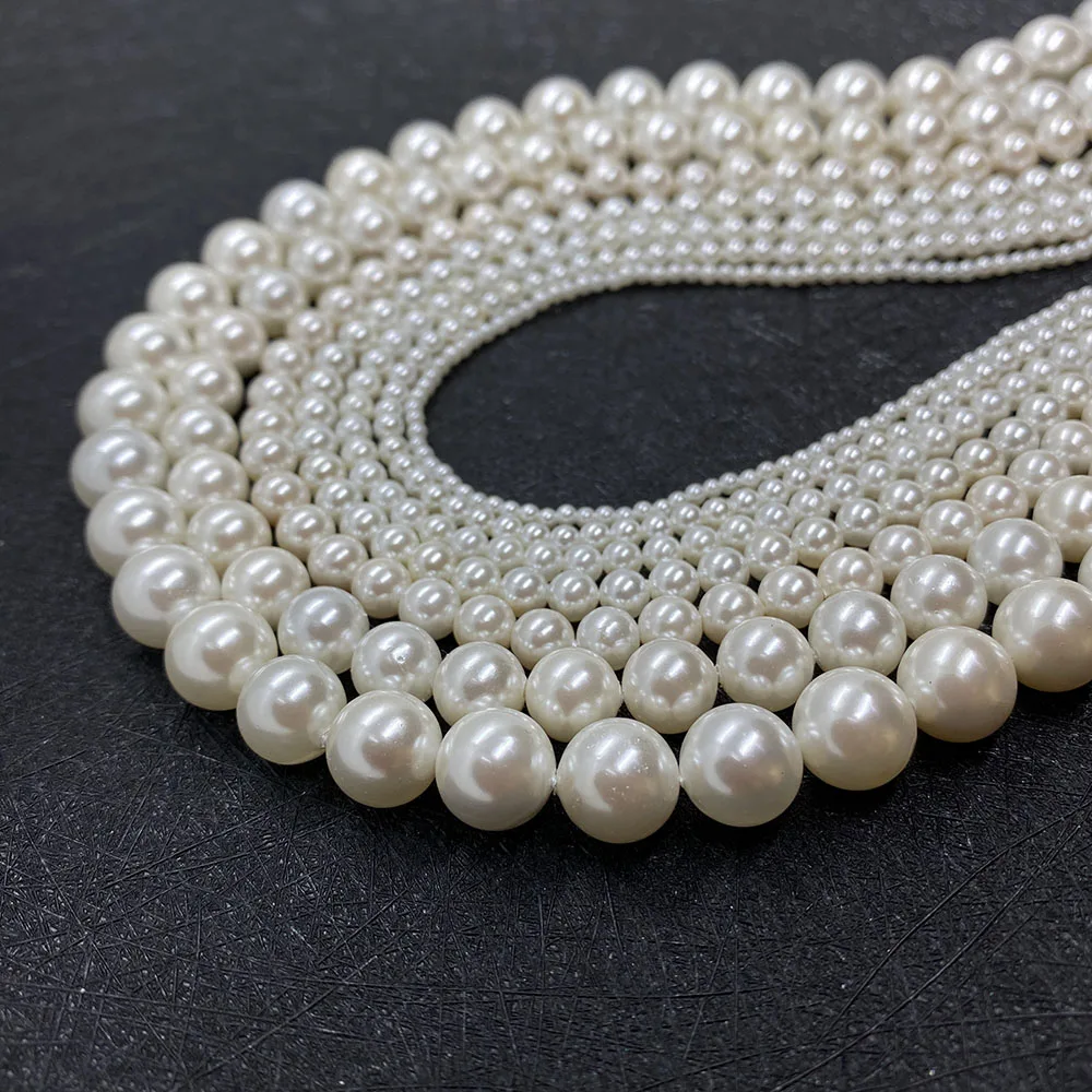 2-20mm Natural Shell Pearl Round Beads White Shell Beads Women's Jewelry Necklaces Bracelets DIY Jewelry Making 15.5 Inches