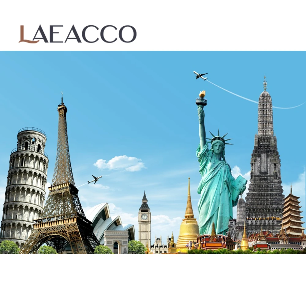 Laeacco Vinyl Backdrops For Photography Eiffel Tower Old Town Flowers Street Blue Sky Scenic Photo Background For Photo Studio