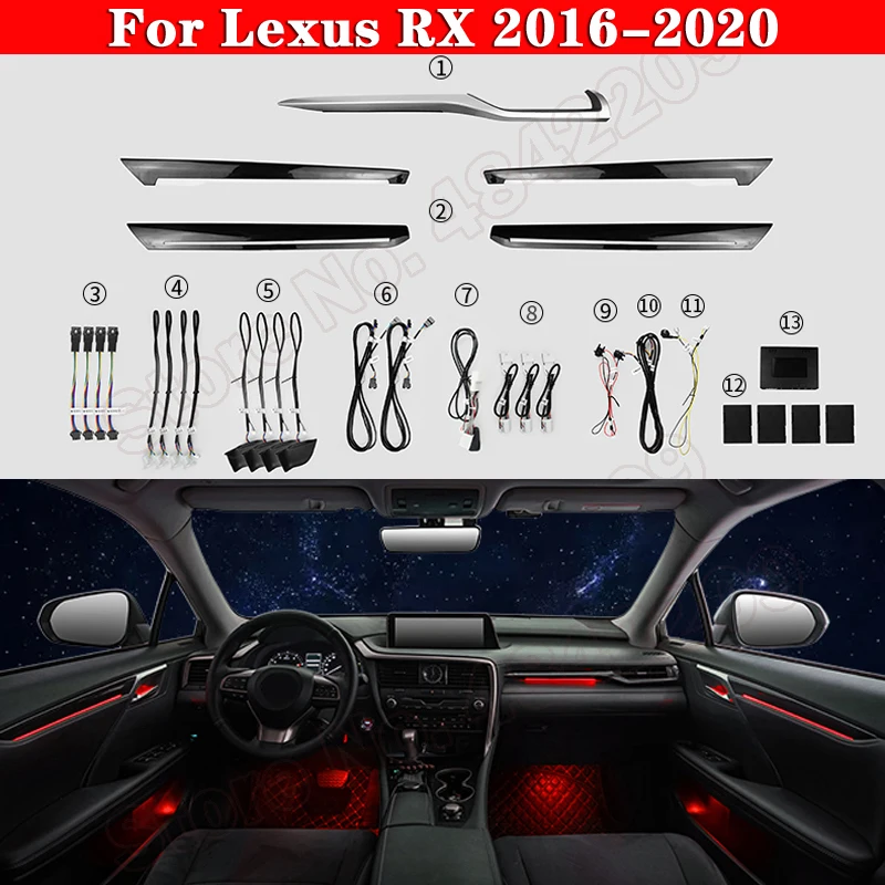 Car Ambient Light For Lexus RX 2016-2020 Original Car Button Control Decorative LED 64 colors Atmosphere Lamp illuminated Strip