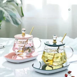 55° Constant Temperature Mug Water Cup Glass with Spoon Cover Couple Kettle Home Milk Breakfast Coffee Jug  Flower Tea Drinkware