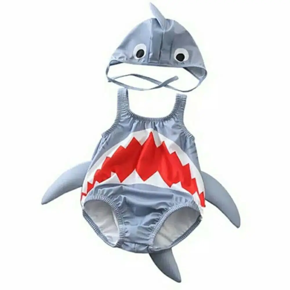 New Toddler Kids Baby Girl Boy Cartoon Shark Print 2Pcs costume da bagno Bikini Cap Beach Summer Cute Swimwear costume da bagno 1-6T