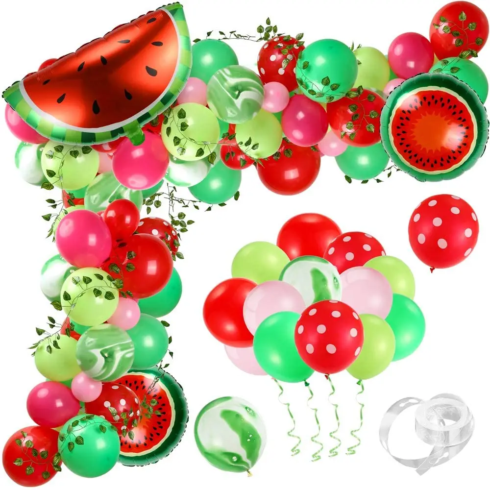 107pcs Watermelon Party Balloons Garland Arch Set Watermelon Foil Balloons Vine for Baby Shower Birthday Summer Party Decoration