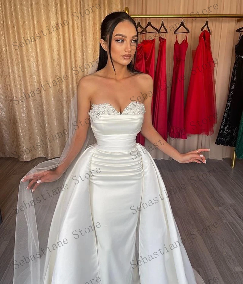 Gorgeous Pretty Wedding Dresses Strapless Lace Long Sleeves Beading Floor Length Women Elegant  Bridal Gowns Custom Made