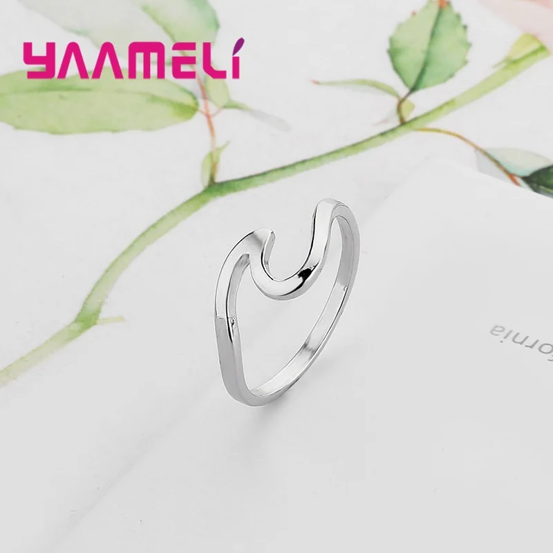 Popular Wave Band Ring Shining Original 925 Sterling Silver Creative Handmade Smooth Statement Unisex Party Stackable Jewelry