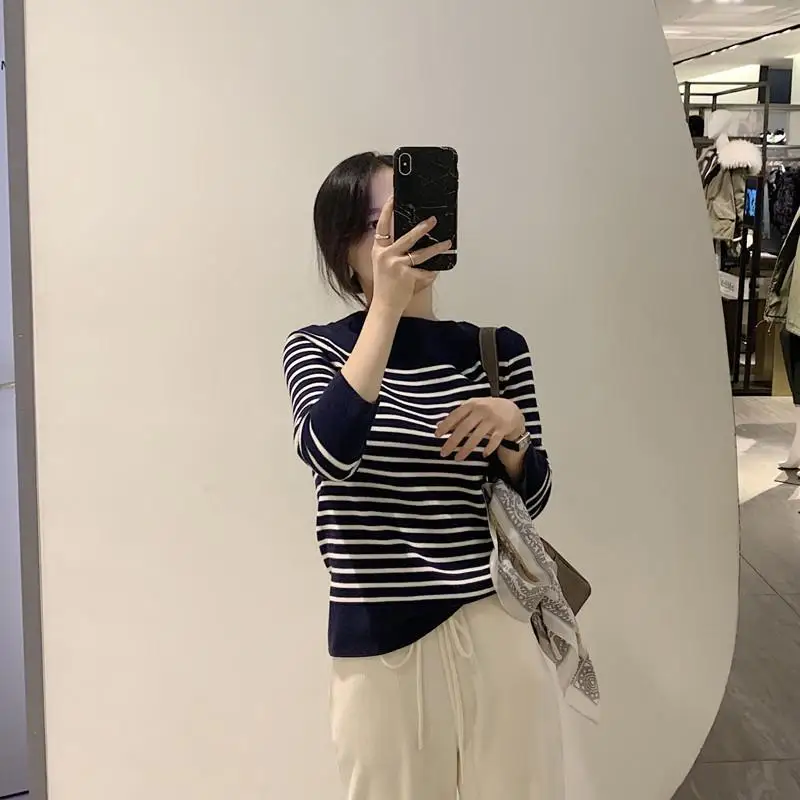 Pullovers Women Spring Autumn Striped Fashion Elegant Comfortable 3 Colors Office Lady Leisure Sweater All-match Ulzzang Slim