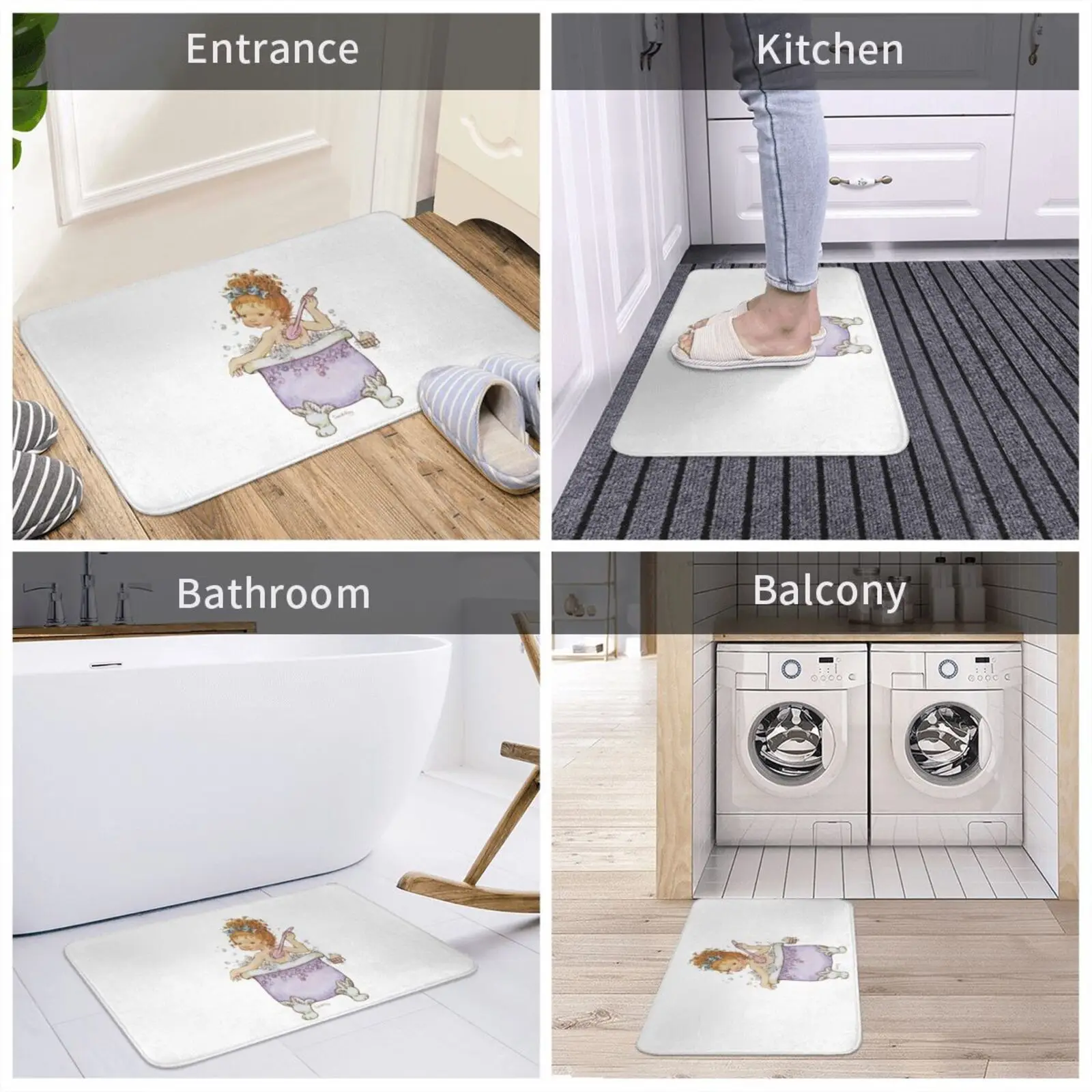 Sarah Kay-Bath Time Entrance Door Mat Bath Mat Rug Sarah Kay Vintage Bath Time Girls Cute Nice Child Illustration Anti-Slip