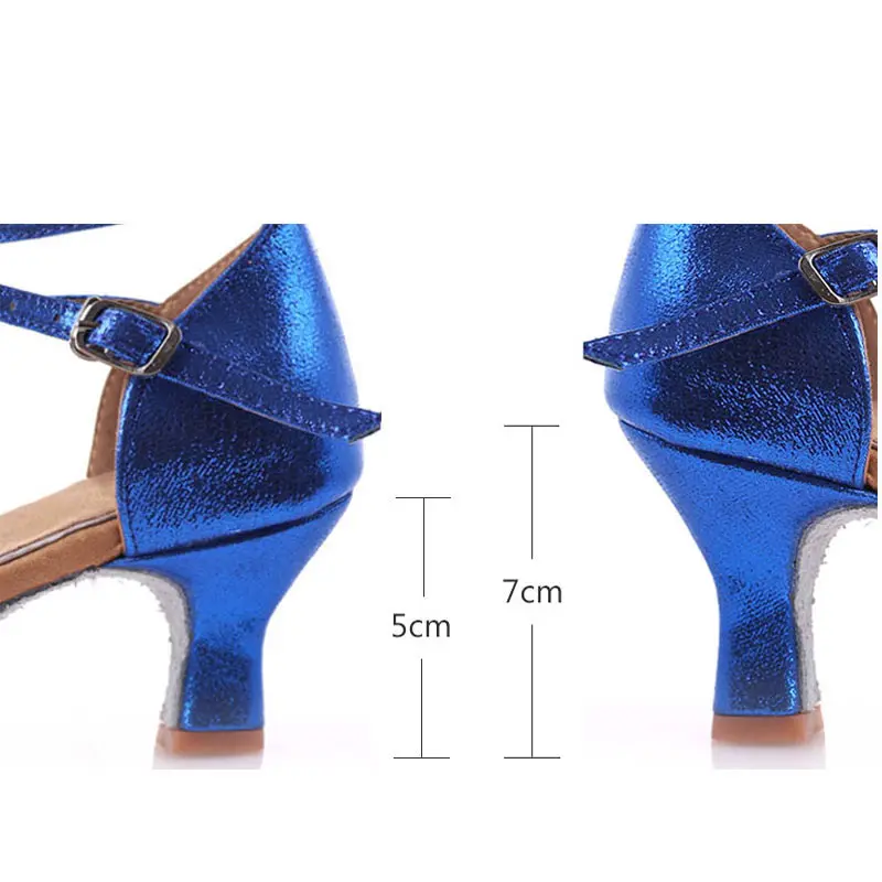 Adult Ladies Women Latin/Salsa/Tango Dance Shoes Closed Toe Glitter Blue/Black Ballroom Dance Shoes High Heels 5/7cm Party Shoes