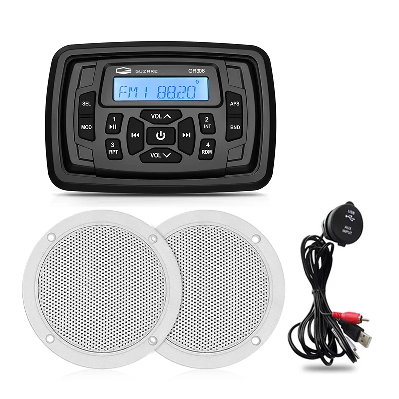 

Waterproof Marine Stereo Bluetooth Radio Sound System FM AM Receiver Car MP3 Player+4 Inch Marine Speakers+USB Boat Audio Cable