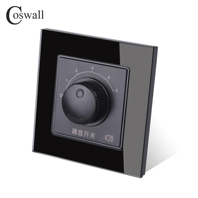 COSWALL 5 Gears Volume Adjustment Wall Tuning Switch With Fire Control Crystal Glass Panel C1 Series Black White Gold