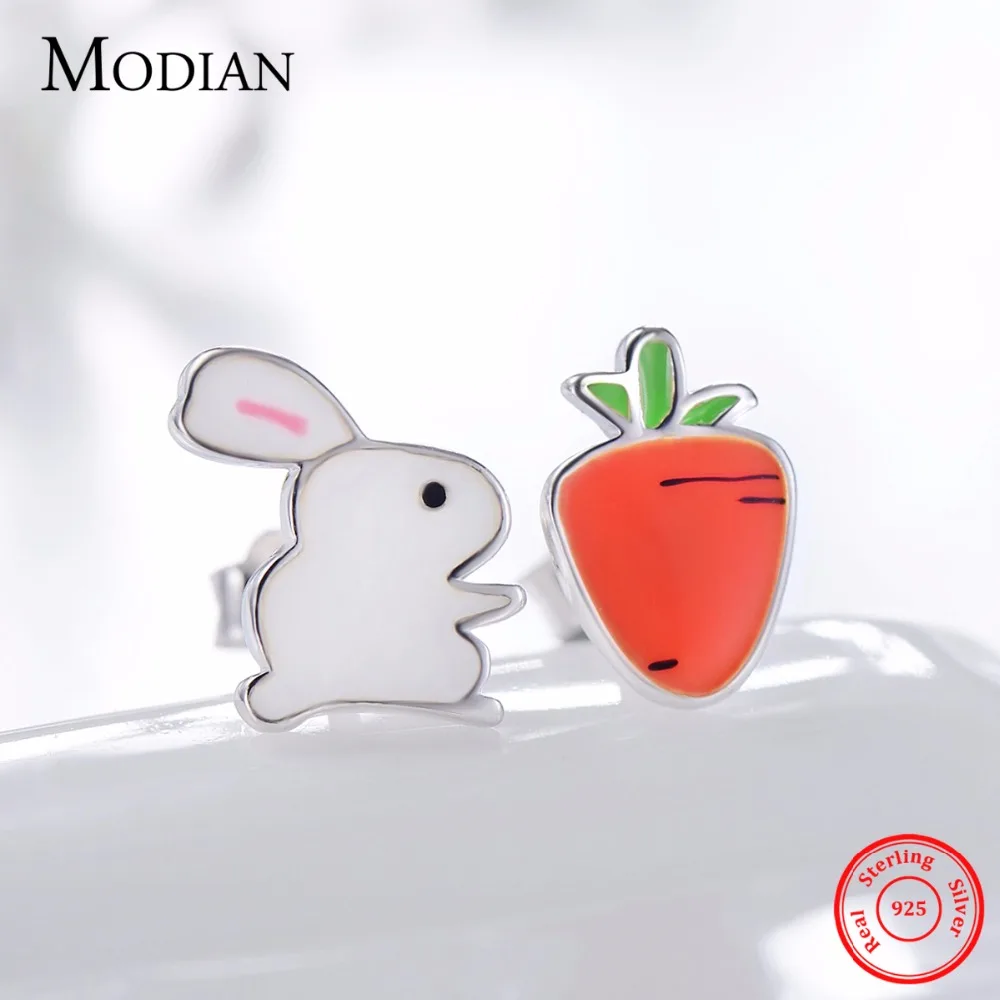 Modian-pendientes de plata de ley 925 con forma de zanahoria y conejo, joyería Original, con cierre de tuerca, en oferta