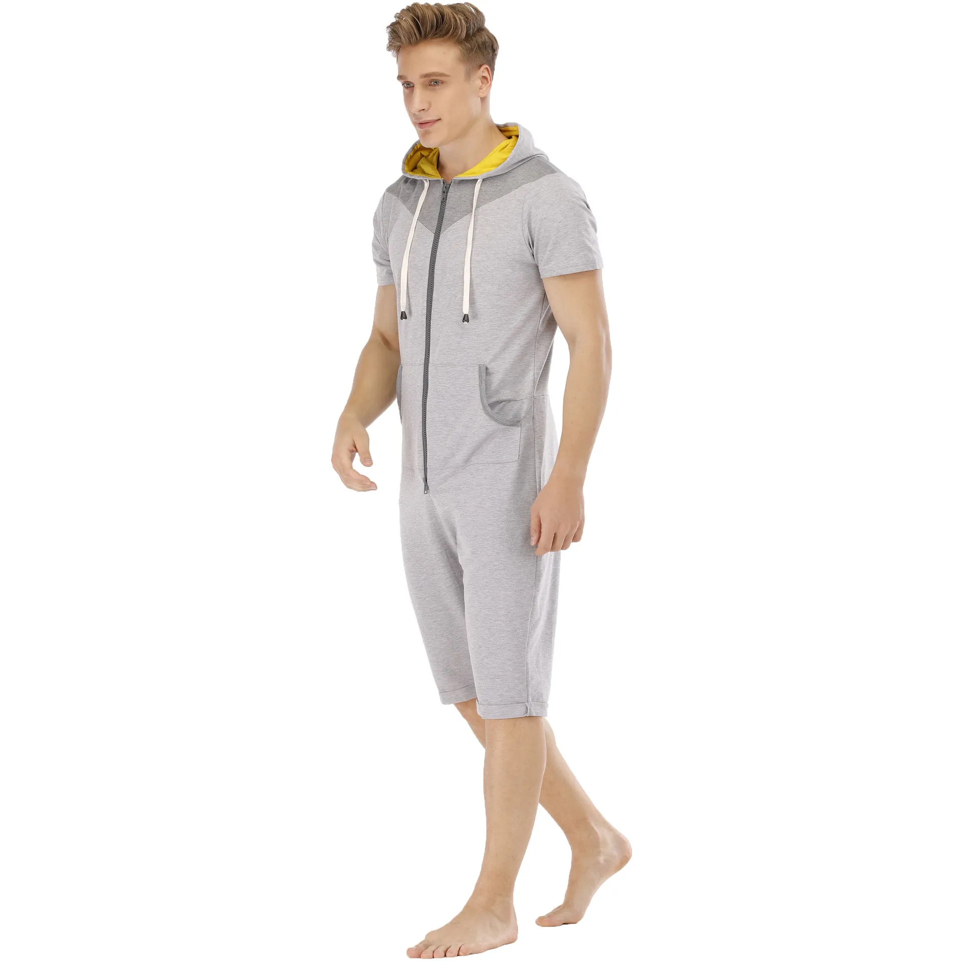 Mens Short Sleeve Sweatshirt Hoodies Short Pants Romper Mens Overalls Sportswear Summer Casual Tracksuit Jumpsuit