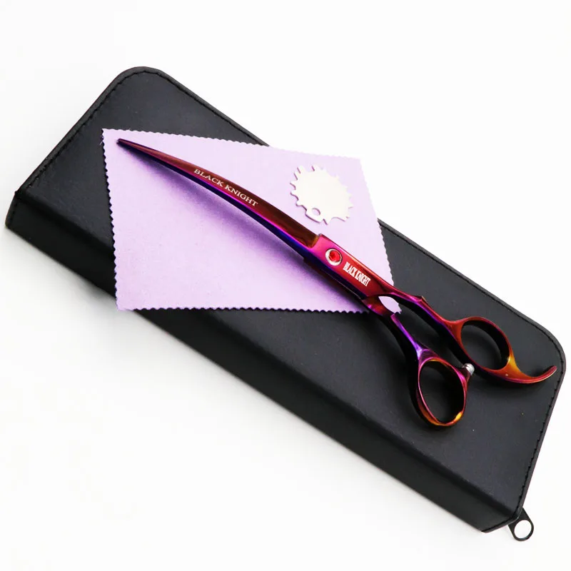 BLACK KNIGHT Professional Hairdressing Hair Scissors 7 Inch Cutting Barber Shears Curved Downward Pet Scissors Purple Style