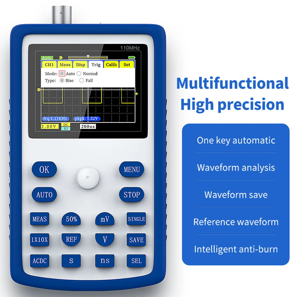 

Maxgeek FNIRSI 1C15+ Handheld Digital Oscilloscope 110MHz 500MS/S With 1KHz/3.3V Square Wave Test Signal