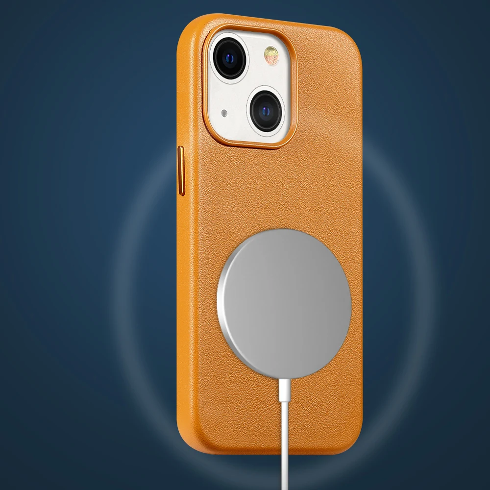 مبيعات التخليص جلد البقر الأصلي لحافظة الهاتف Magsafe آيفون 13 برو ماكس 13 برو 13 غطاء مغناطيسي صغير فاخر