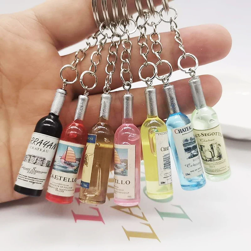 Resin Beer Wine Bottle Keychains Assorted Color for Women Men Car Bag Hanging Keychain &Keyring Pendant Wedding Party Gift