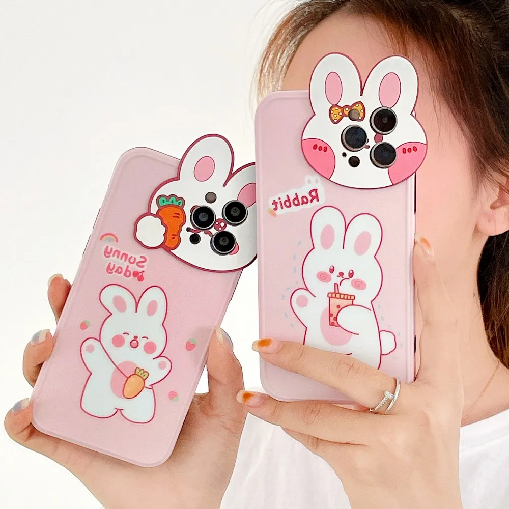 New Stereo Lens-Carrot Rabbit Milk Tea Phone Case  for iphone 11 12 pro XS Max X XR 7 8 Plus SE 2020  12mini