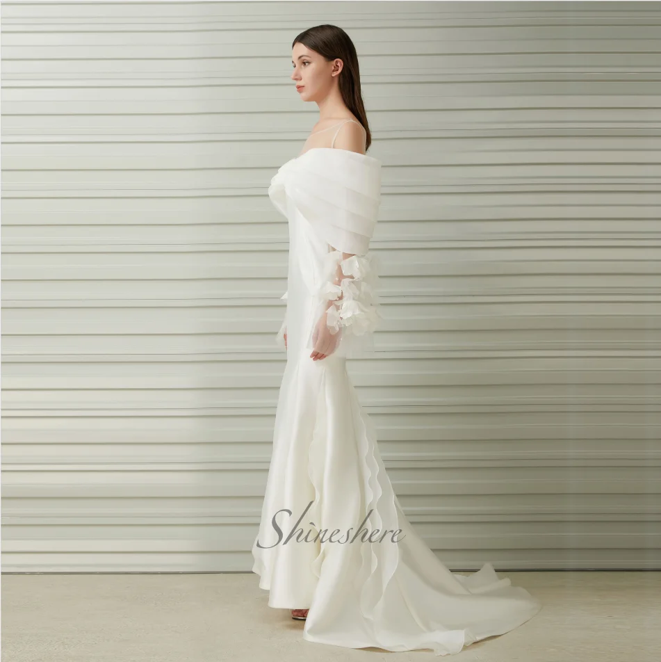 Jusere bridal dress elegant wedding dress off the shoulder long sleeves bridla gown with sweep train