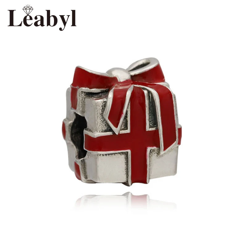 2/5/10 Pcs Classic Red Enamel Christmas Gift Box Charm fit Bracelet Keychain Necklace DIY Xmas Bead Jewelry Accessories Leabyl