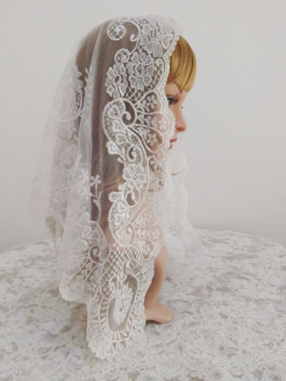 White Embroidery Lace Veil ,Catholic Veil for Lady Head Covering