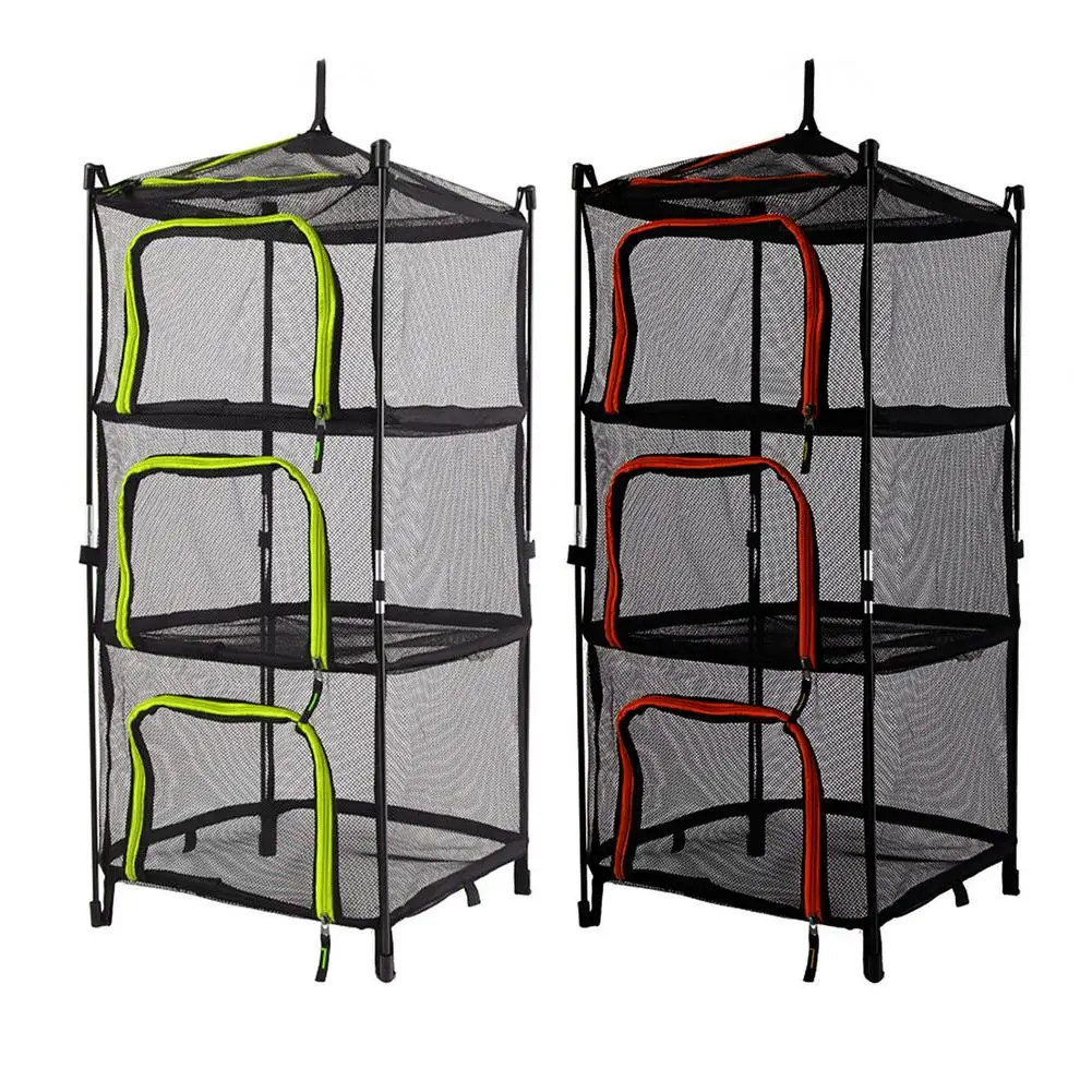 Red/green 4 Layer Nylon Netting Collapsible Mesh Outdoor Cookware Hanging Drying Dry Rack Net Food Dehydrator Storage Net Basket