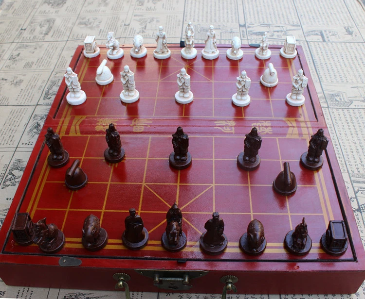 New High-grade Wooden Chinese Chess Game Set  Board Game Folding Chessboard Chinese Traditions Chess Resin Chess Pieces