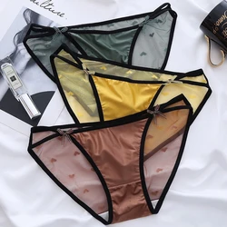 Ropa interior Sexy de encaje para mujer, bragas delicadas suaves y cómodas, bragas de malla con lazo, bragas de tiro bajo