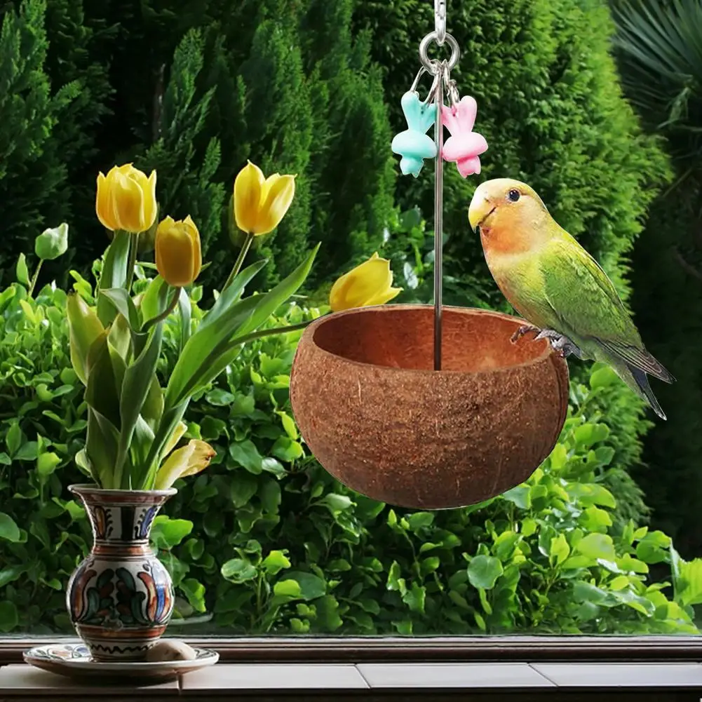 Parrot Bowls Pet Birds Hanging Cage Bowl Dish Cup Coconut Shell Hanging Feeders Food Drinking Feeders For Small Size Birds