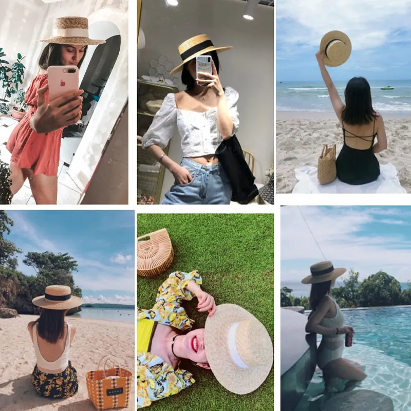 Sombrero de paja de ala ancha para mujer, sombrero de paja de ala ancha, a la moda, para el sol, verano, 2020